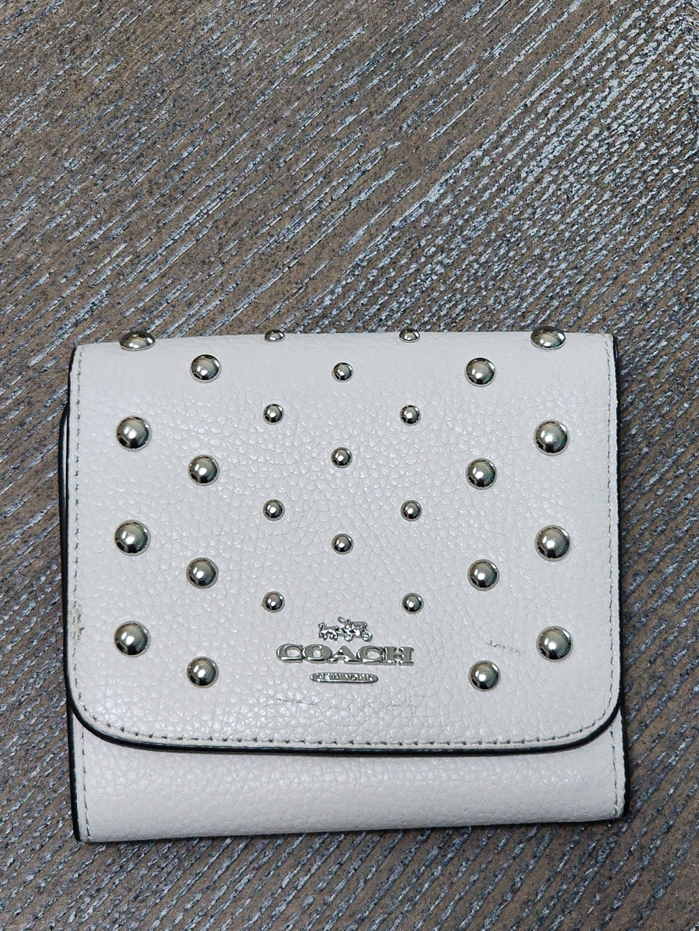 Coach White Studded Leather Compact Wallet